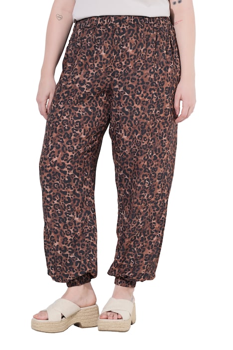 Kalhoty Rose, leopardí vzor, široké nohavice, elastický pas