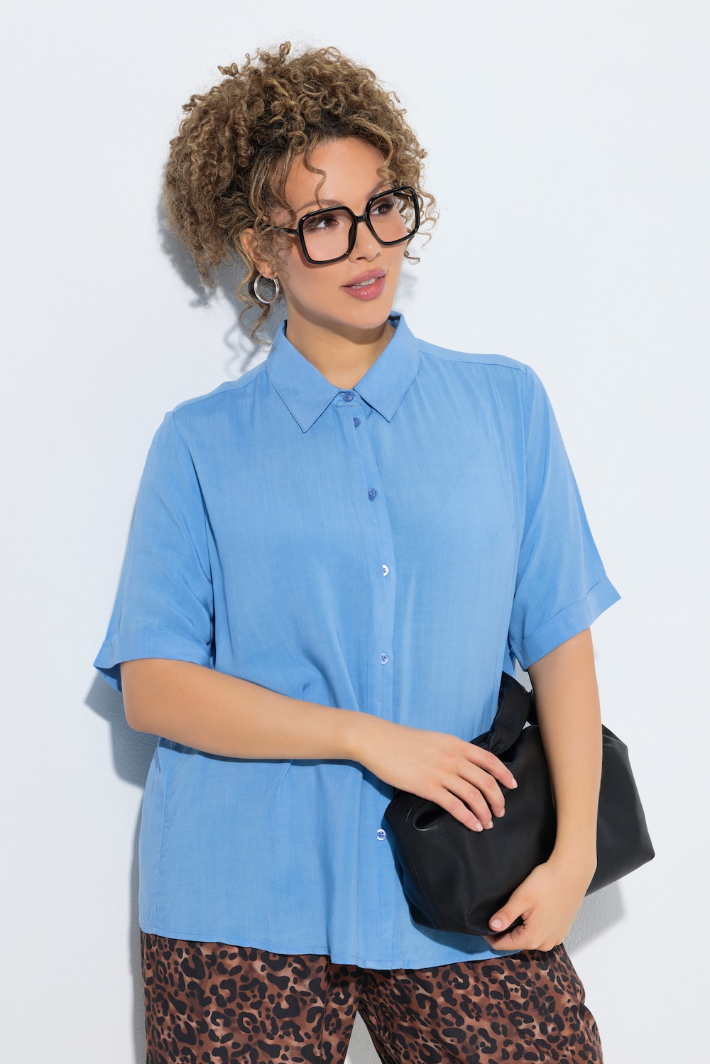 Bluse, A-Linie, Hemdkragen, Halbarm