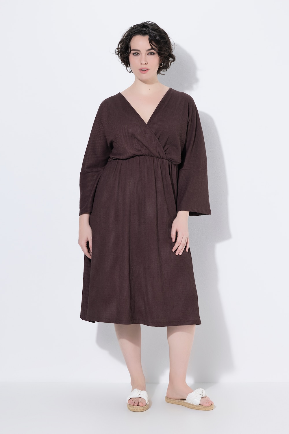 Kleid, Wickeloptik, A-Linie, V-Ausschnitt, 3/4-Arm