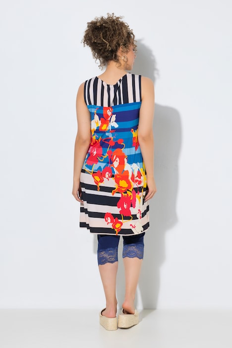 Jersey jurk, patchprint, A-lijn, ronde hals, mouwloos