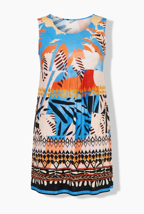 Jersey jurk, patchprint, A-lijn, ronde hals, mouwloos