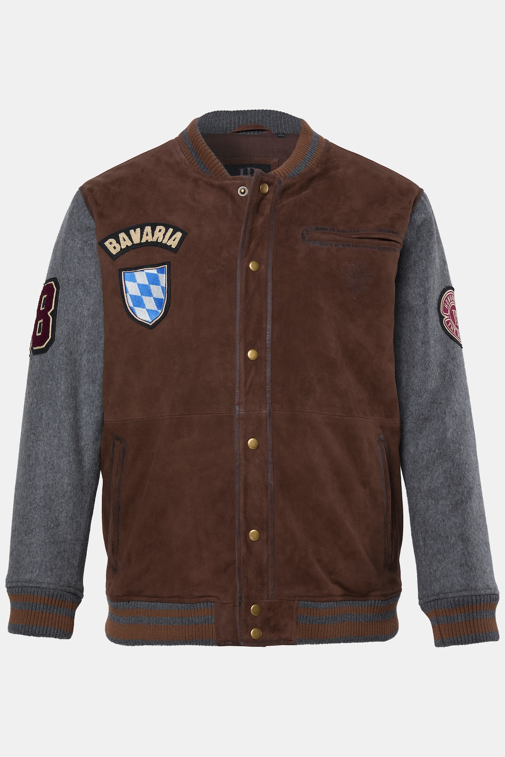 Leder-Collegejacke Bavaria, Tracht, Leder, Ziegenvelours, Zipper, bis 7 XL