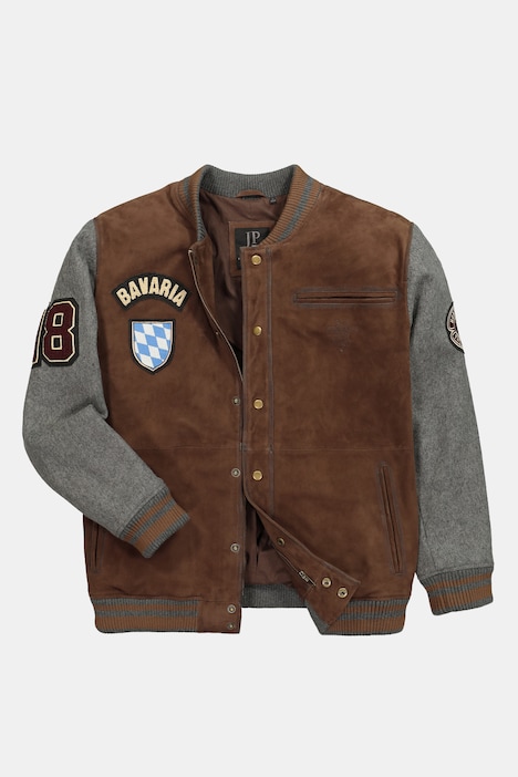 Leder-Collegejacke Bavaria, Leder, Ziegenvelours,  Zipper, bis 7 XLL