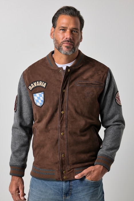 Leder-Collegejacke Bavaria, Leder, Ziegenvelours,  Zipper, bis 7 XLL