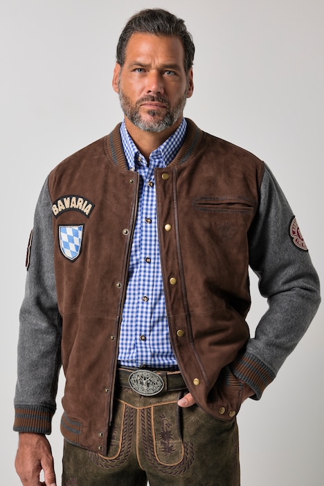 Leder-Collegejacke Bavaria, Leder, Ziegenvelours,  Zipper, bis 7 XLL