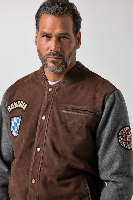 Leder-Collegejacke Bavaria, Leder, Ziegenvelours,  Zipper, bis 7 XLL