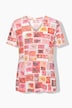T-shirt, taglio svasato, stampa francobolli, strass