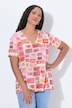 T-shirt, taglio svasato, stampa francobolli, strass