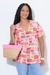 T-shirt, taglio svasato, stampa francobolli, strass
