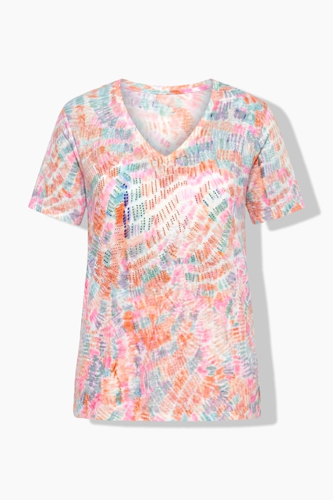 T-Shirt, Comfort Fit, Glitzersteinchen, Scribble-Muster