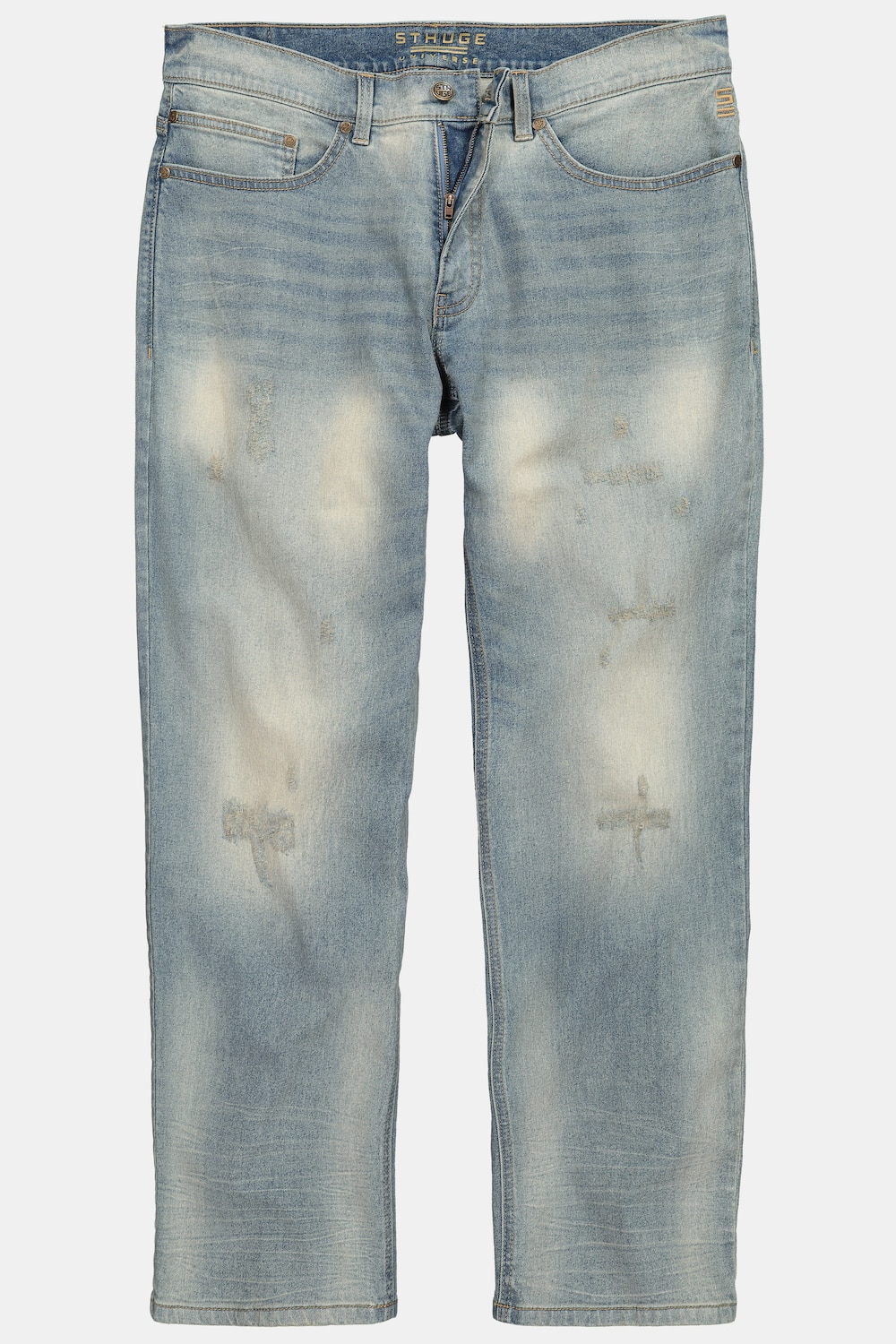 Jean en denim délavé, détails destroy et coupe Baggy Fit, 5 poches – jusqu'au 74