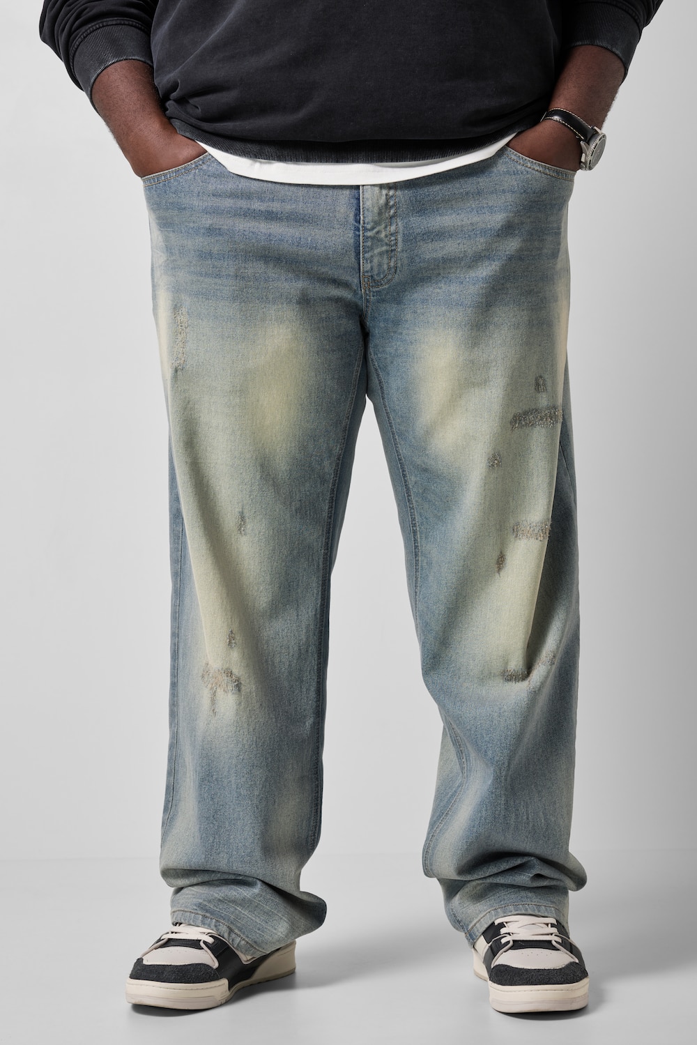 Jeans, Baggy Fit, 5-Pocket, bleached Denim, destroyed, bis 72
