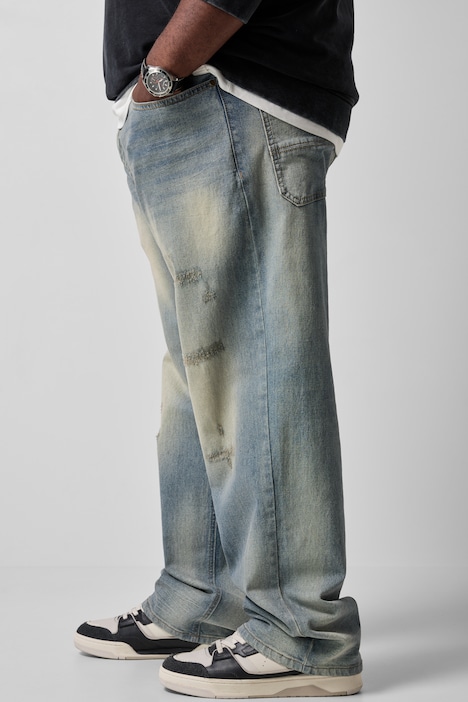 Jeans, Baggy Fit, 5-Pocket, bleached Denim, destroyed, bis 72