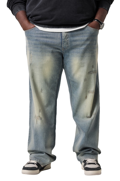Džíny, volný střih, 5 kapes, bělený denim s efektem opotřebení, až do velikosti 72