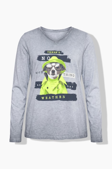 Shirt, V-Ausschnitt, Langarm, platzierter Print