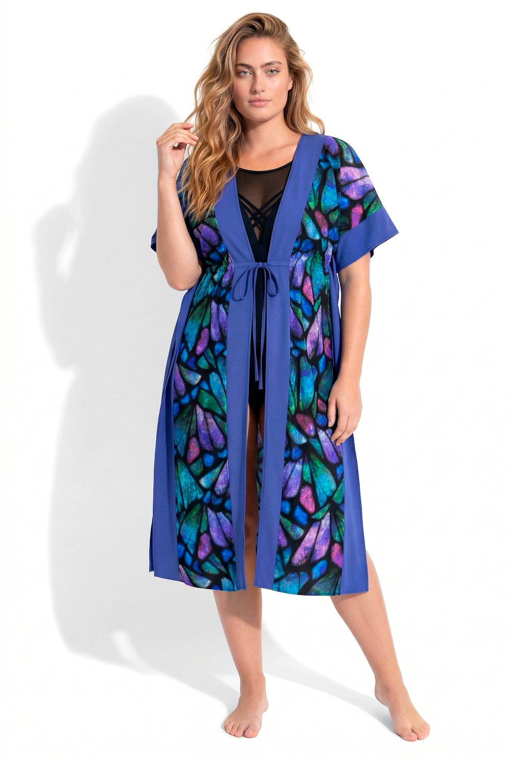 Midikleid, Schmetterlinge, V-Ausschnitt, Halbarm