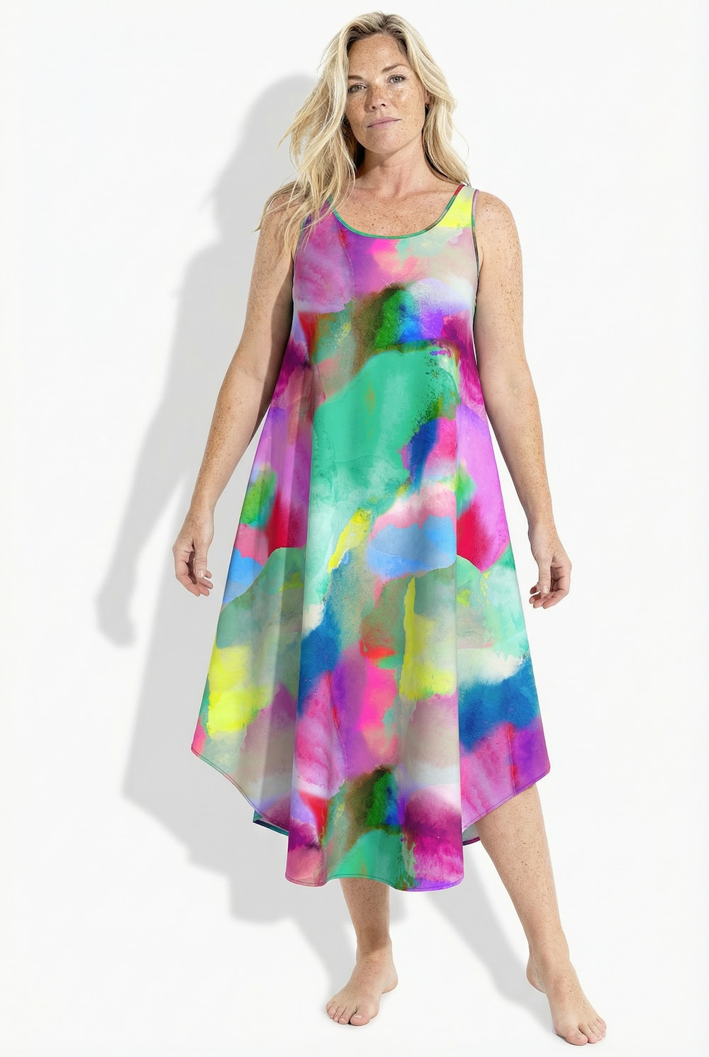 Midikleid, A-Linie, Rundhalsausschnitt, ärmellos