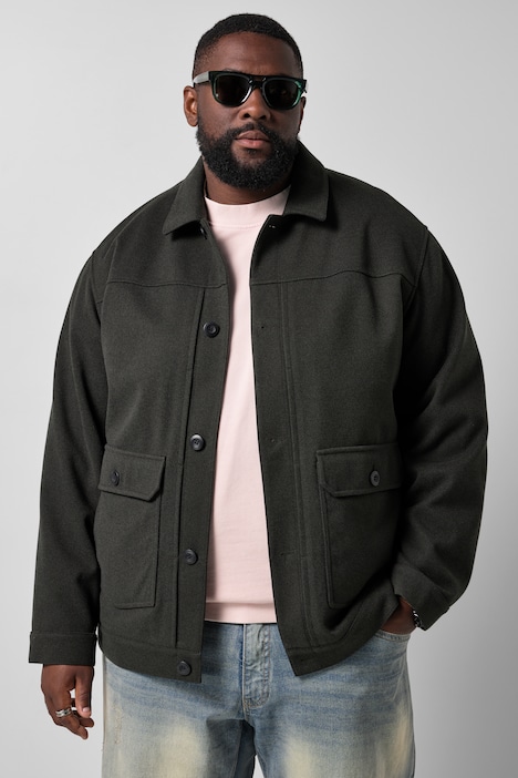 Jacke, Wolloptik, Hemdkragen, aufgesetzte Taschen, bis 7 XL