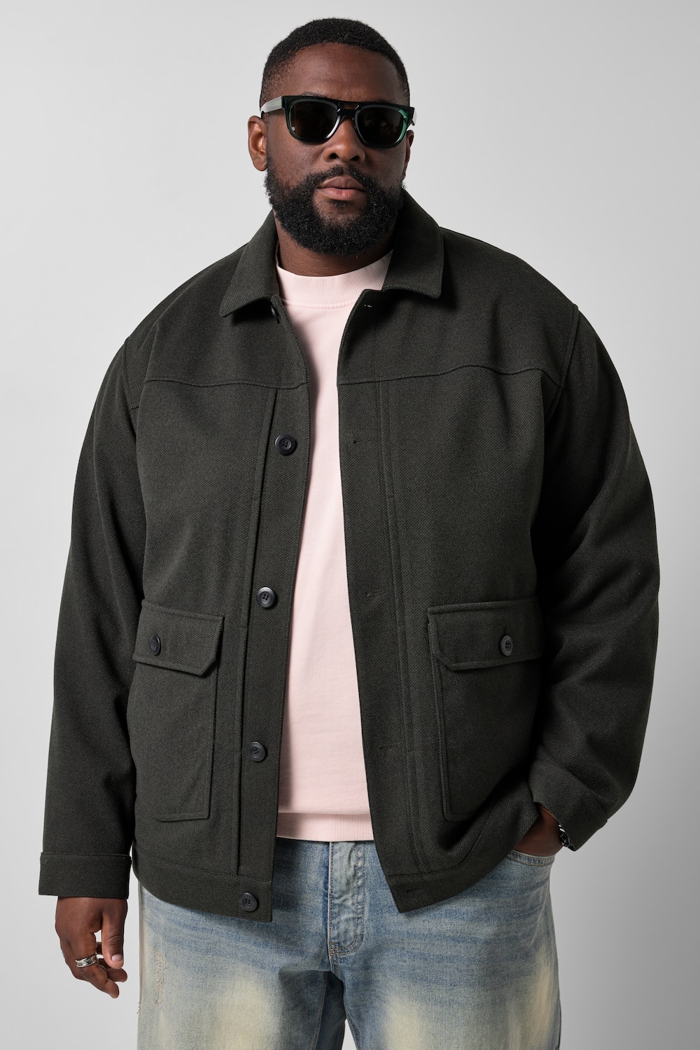 Jacke, Wolloptik, Hemdkragen, aufgesetzte Taschen, bis 7 XL