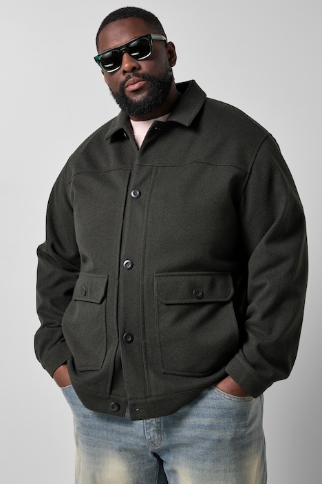 Jacke, Wolloptik, Hemdkragen, aufgesetzte Taschen, bis 7 XL