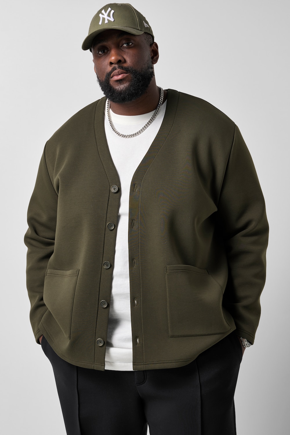 Scuba-Jacke, lässige Passform, V-Ausschnitt, bis 8 XL