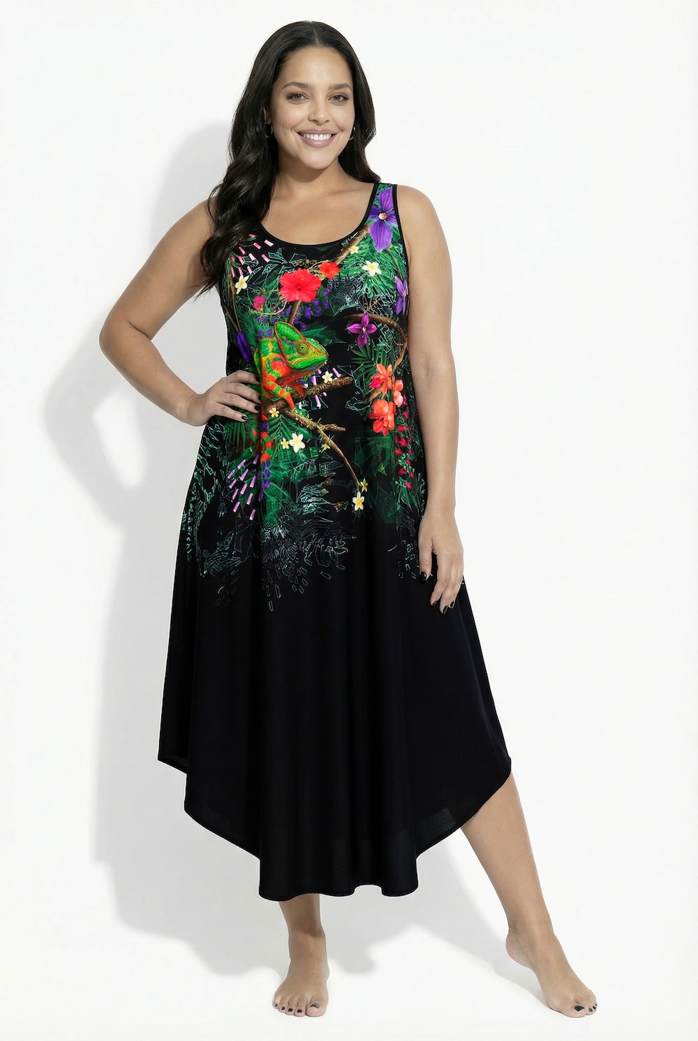 Midikleid, Chamäleon, A-Linie, Rundhals, ärmellos