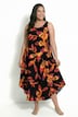 Midikleid, Blätter, A-Linie, Rundhals, ärmellos