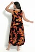 Midikleid, Blätter, A-Linie, Rundhals, ärmellos