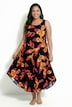 Midikleid, Blätter, A-Linie, Rundhals, ärmellos