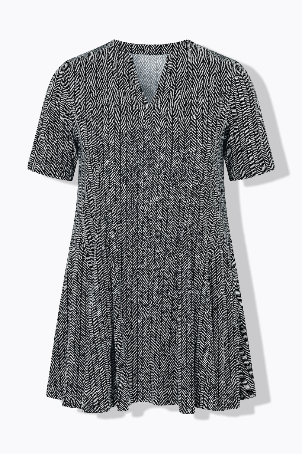 Stora storlekar T-shirt med tunikaringning och kort ärm, Dam, svart, storlek: 42/44, Bomull, Ulla Popken