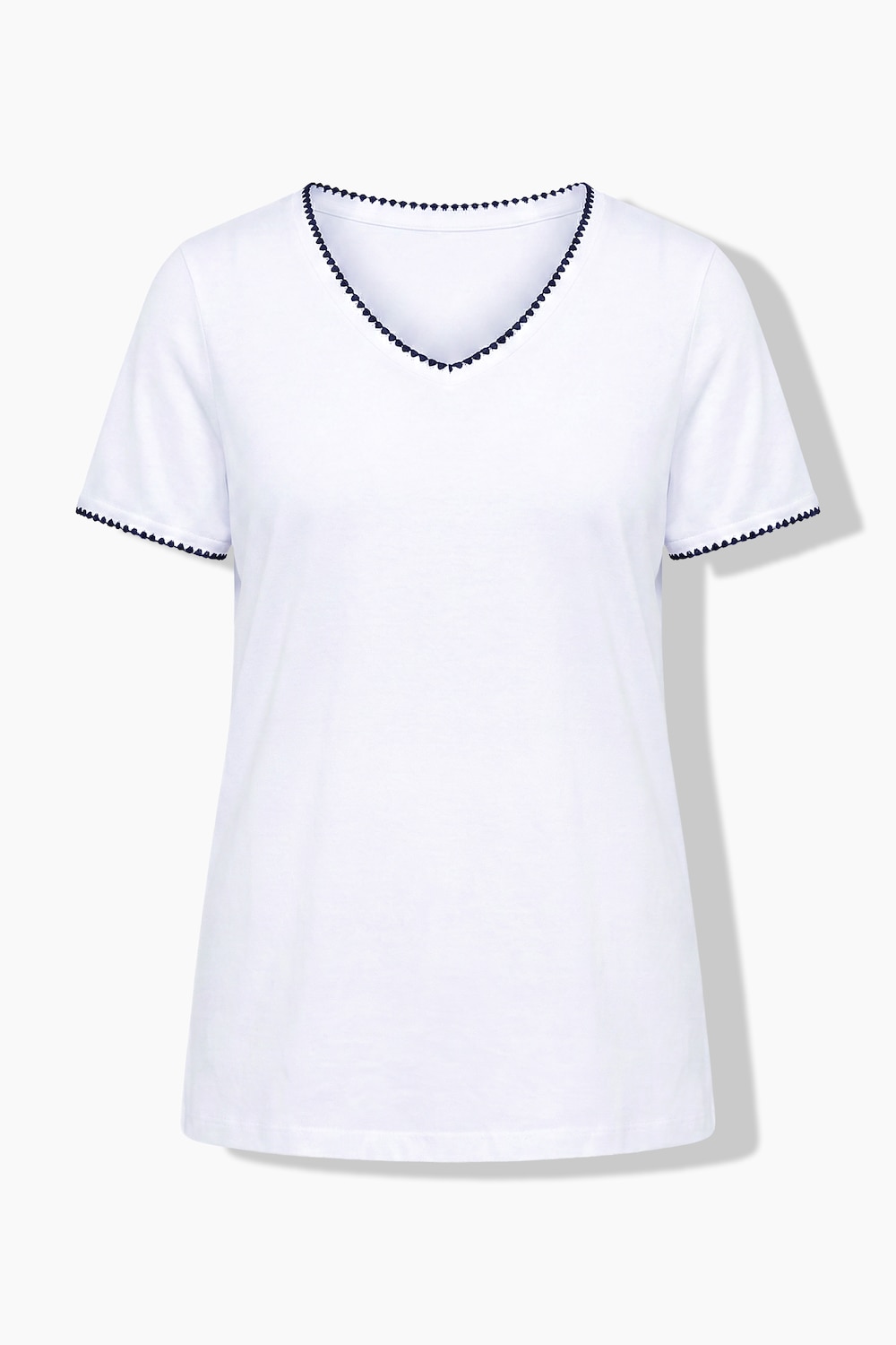 Stora storlekar T-shirt i bekväm passform med dekorativ söm, Dam, vit, storlek: 44, Bomull, Angel of Style