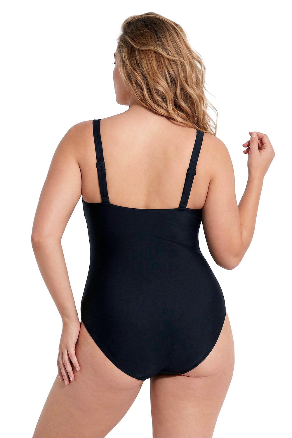 Stora storlekar Baddräkt med dekorband, Dam, svart, storlek: 44, Polyester/Elastan, Ulla Popken
