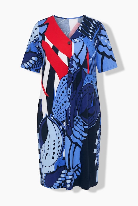 Midi-jurk, A-lijn, V-hals, korte mouwen, zakken