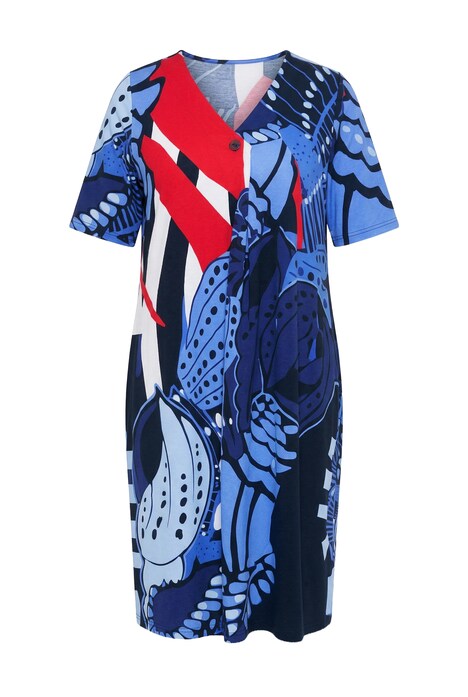 Midi šaty, áčkový střih, V výstřih, krátké rukávy, kapsy