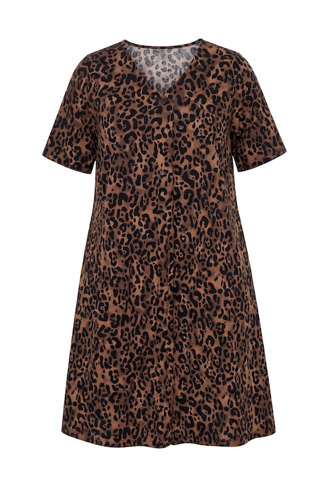 Midi šaty, áčkový střih, V výstřih, krátké rukávy, kapsy