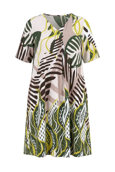 Midi šaty, áčkový střih, V výstřih, krátké rukávy, kapsy