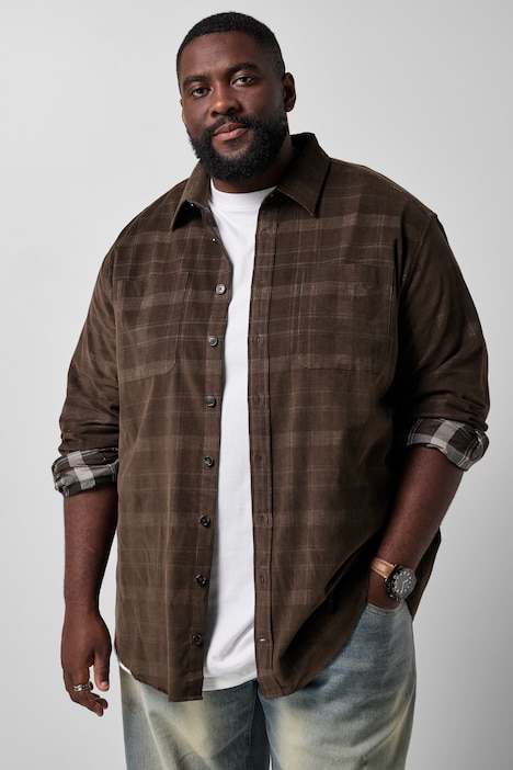 Karohemd, Cord, Langarm, Modern Fit, Kentkragenbis 8 XL