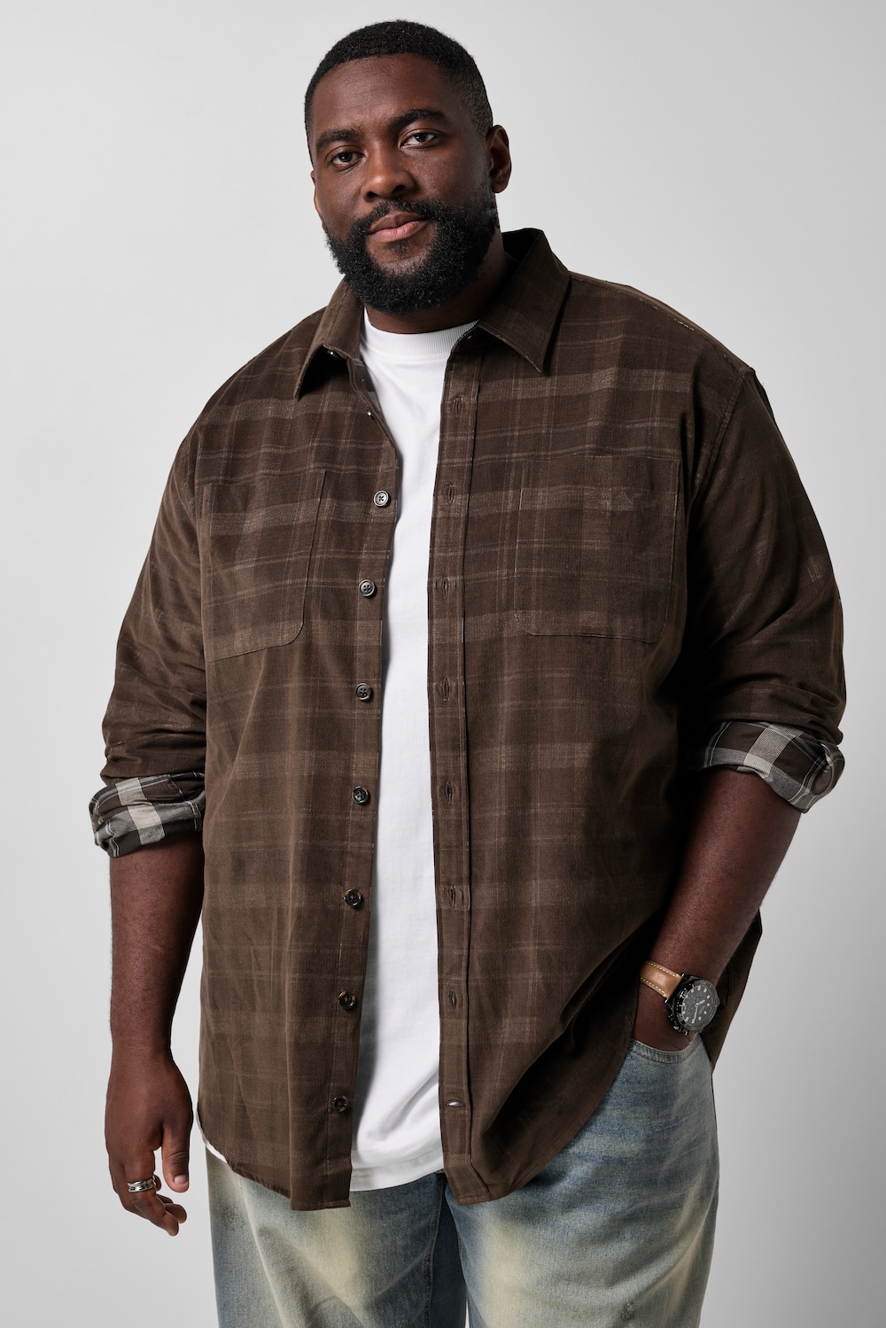 Karohemd, Cord, Langarm, Modern Fit, Kentkragenbis 8 XL