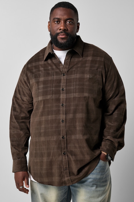 Karohemd, Cord, Langarm, Modern Fit, Kentkragenbis 8 XL