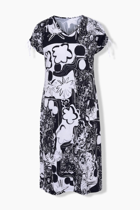 Allover Printed Gathered Shoulders Dress