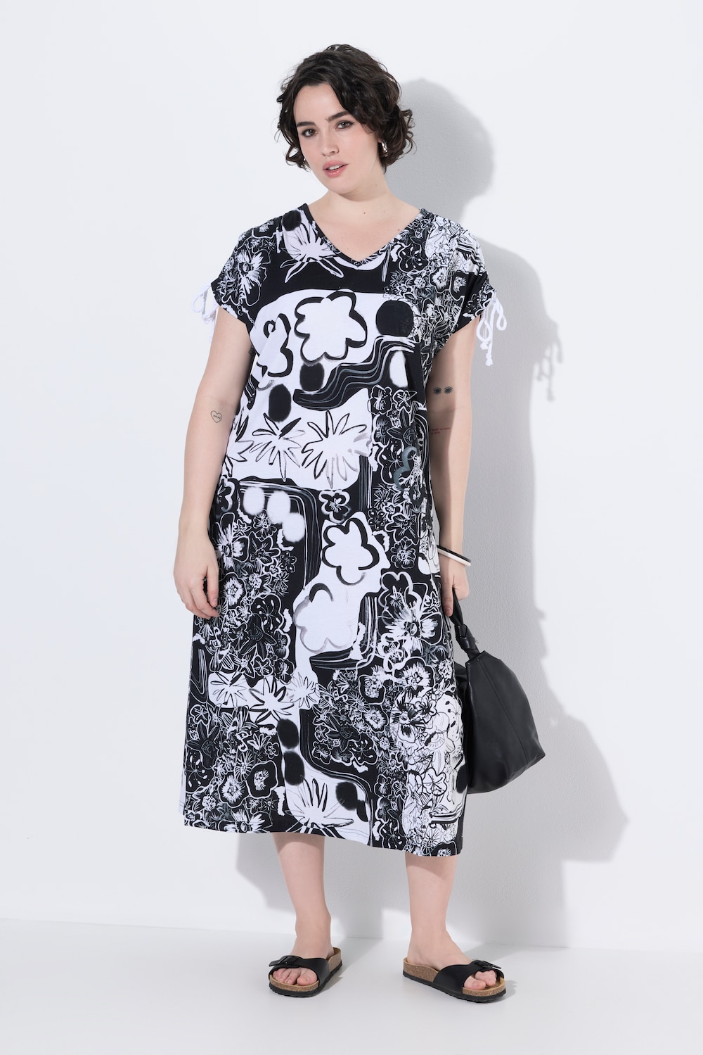 Jerseykleid, V-Ausschnitt, Schulter-Raffband, ärmellos