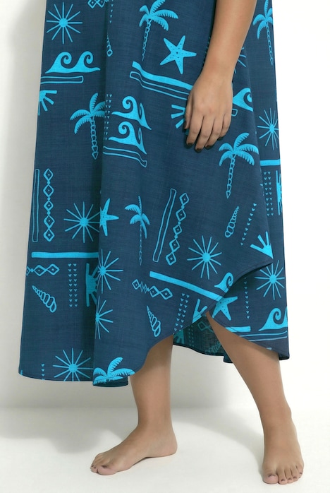 Midikleid, Urlaubsmotiven, A-Linie, Rundhals, ärmellos