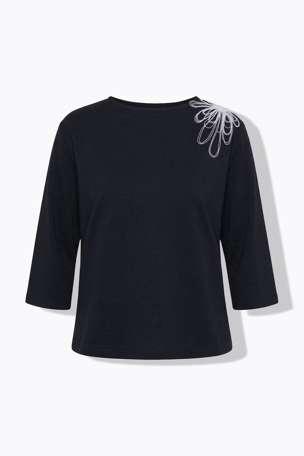 Stora storlekar Mjukiströja med broderi, Dam, svart, storlek: 54/56, Bomull, Ulla Popken
