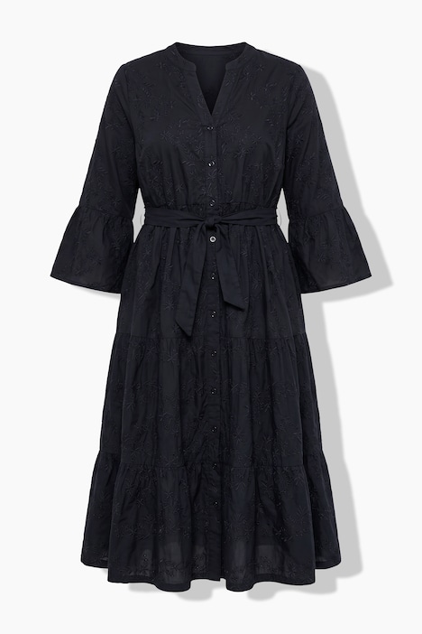 Midikleid, bequemer Shape, Stickerei, 3/4-Ärmel
