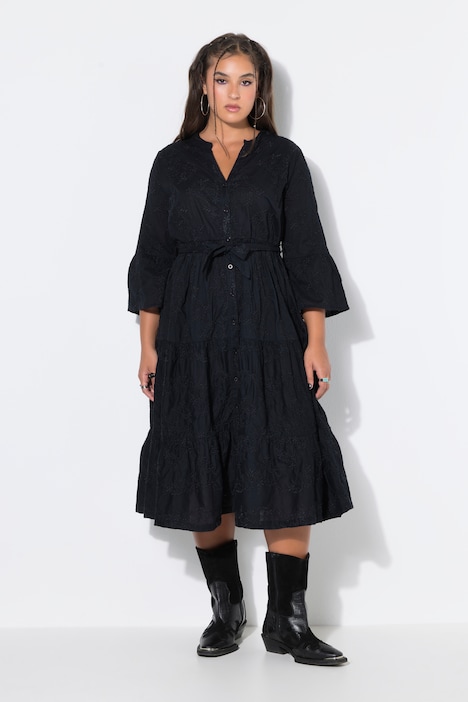 Midikleid, bequemer Shape, Stickerei, 3/4-Ärmel