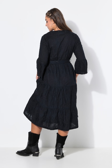 Midikleid, bequemer Shape, Stickerei, 3/4-Ärmel