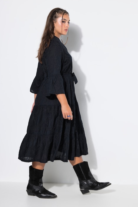 Midikleid, bequemer Shape, Stickerei, 3/4-Ärmel