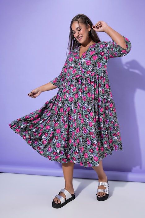 Midikleid, A-Line, Flower-Muster