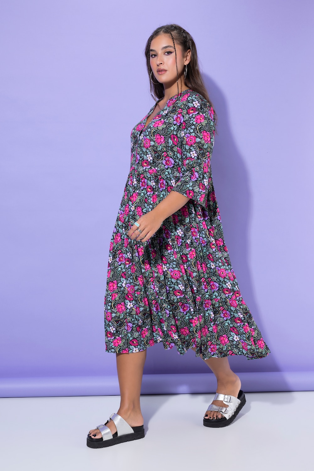 Midikleid, A-Line, Flower-Muster