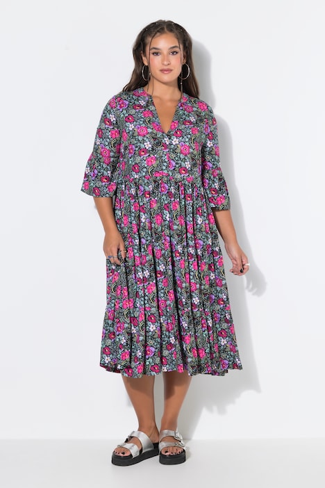Midikleid, A-Line, Flower-Muster